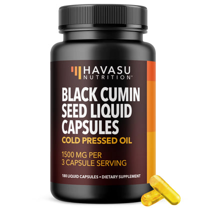 Cold Pressed Black Seed Oil Capsules 1500mg – Immune & Digestive Support, Hair & Skin | 2-Month Unflavored Supply