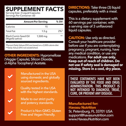 Cold Pressed Black Seed Oil Capsules 1500mg – Immune & Digestive Support, Hair & Skin | 2-Month Unflavored Supply