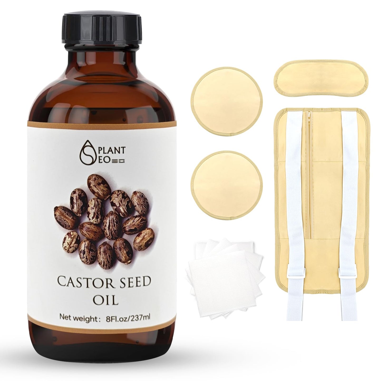 Cold Pressed Castor Oil Pack Wrap Organic (8 oz / 237 ml) – Reusable Khaki Kit