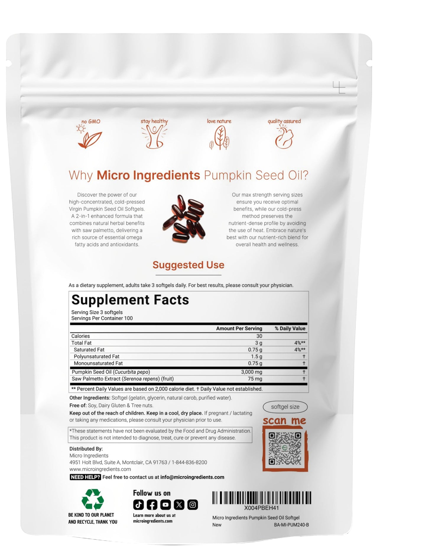 Pumpkin Seed Oil with Saw Palmetto – Micro Ingredients, 300 Softgels (Cold Pressed, Non-GMO)