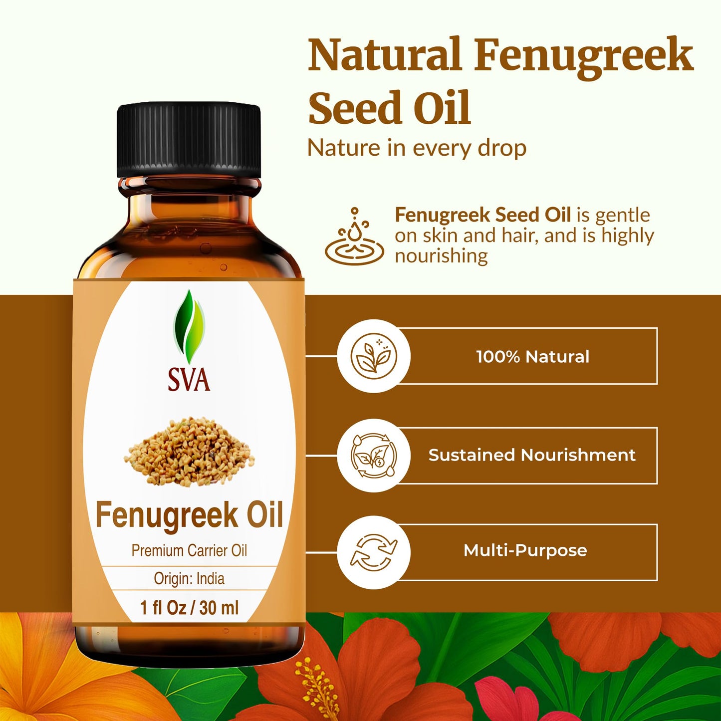 SVA Fenugreek Seed Oil 1 Fl Oz | 100% Natural Cold-Pressed Carrier Oil
