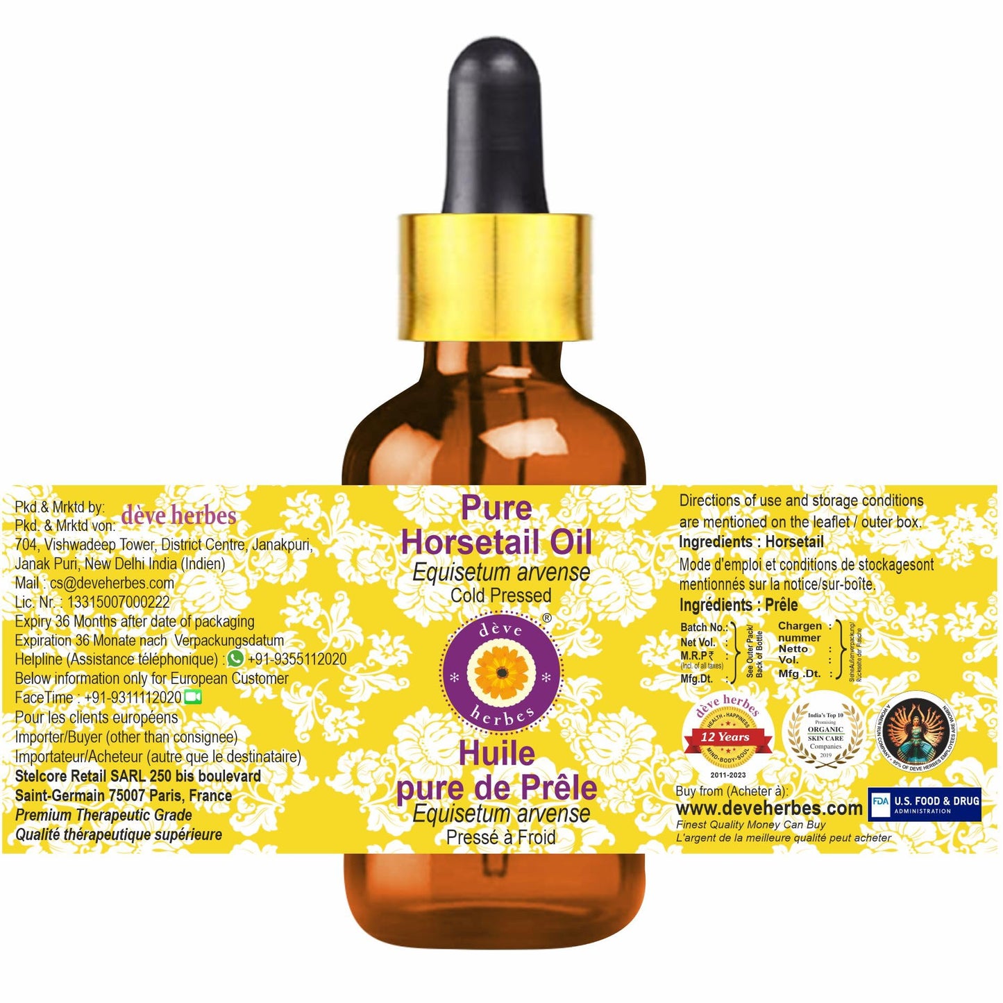 Deve Herbes Horsetail Oil – Glass Dropper, Cold-Pressed, 15ml