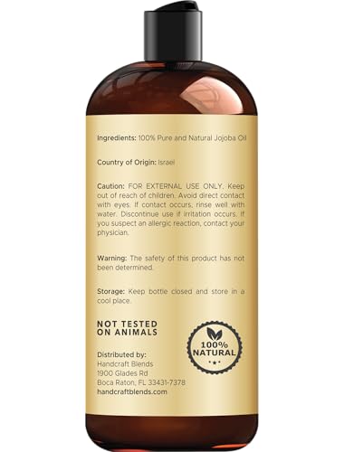 Handcraft Blends Jojoba Oil - Cold-Pressed 16 Oz - 100% Pure & Natural Premium Carrier Oil for Skin & Hair