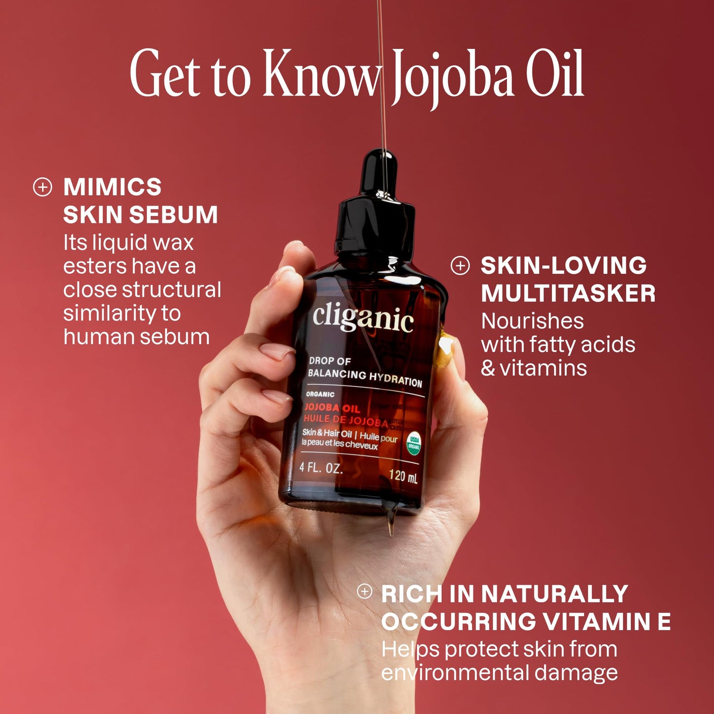 Cliganic Organic Jojoba Oil 32oz Bulk – 100% Pure, Cold-Pressed, Hexane-Free for Hair & Face