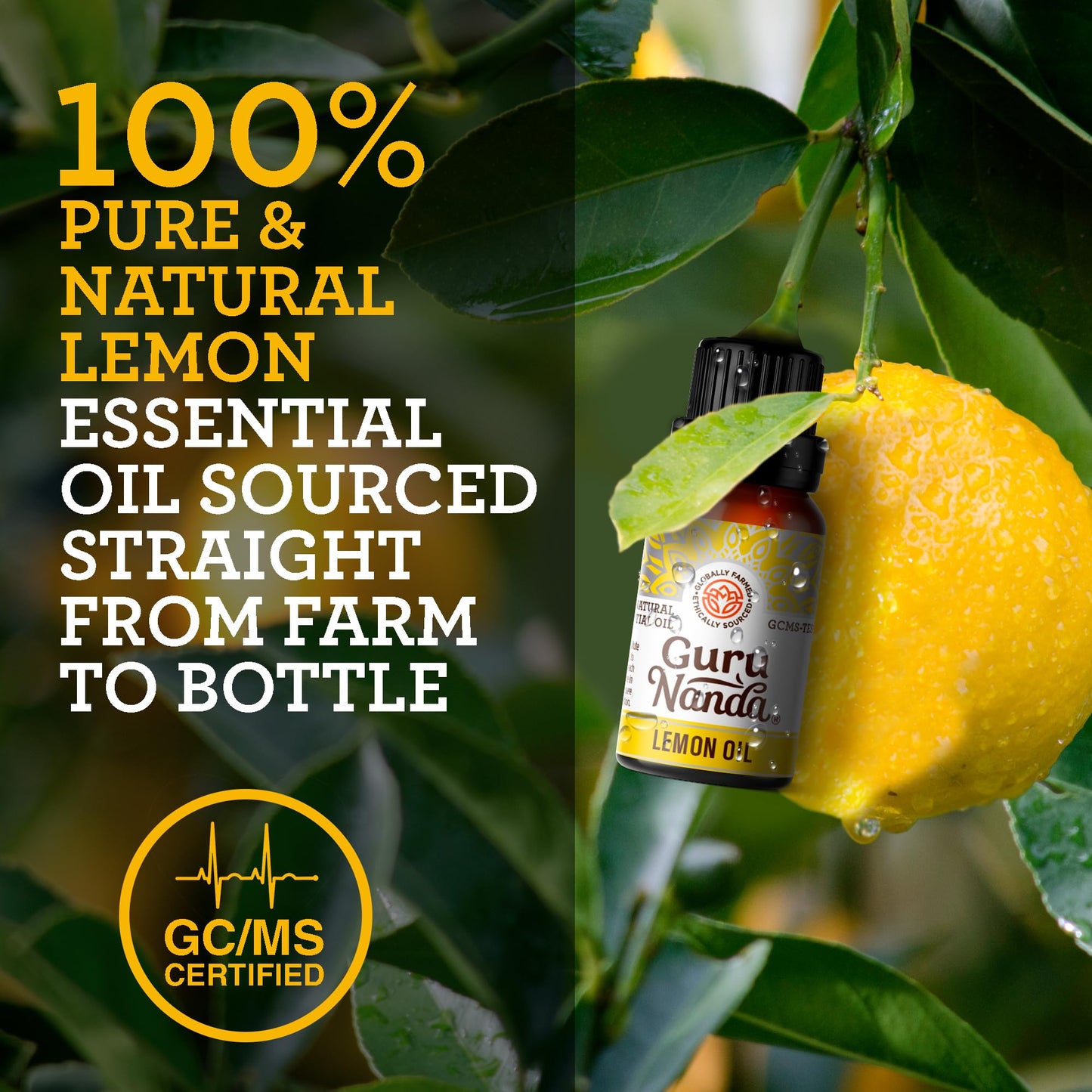 GuruNanda Lemon Essential Oil - 100% Pure, Undiluted Citrus Aroma (2x0.5 oz)