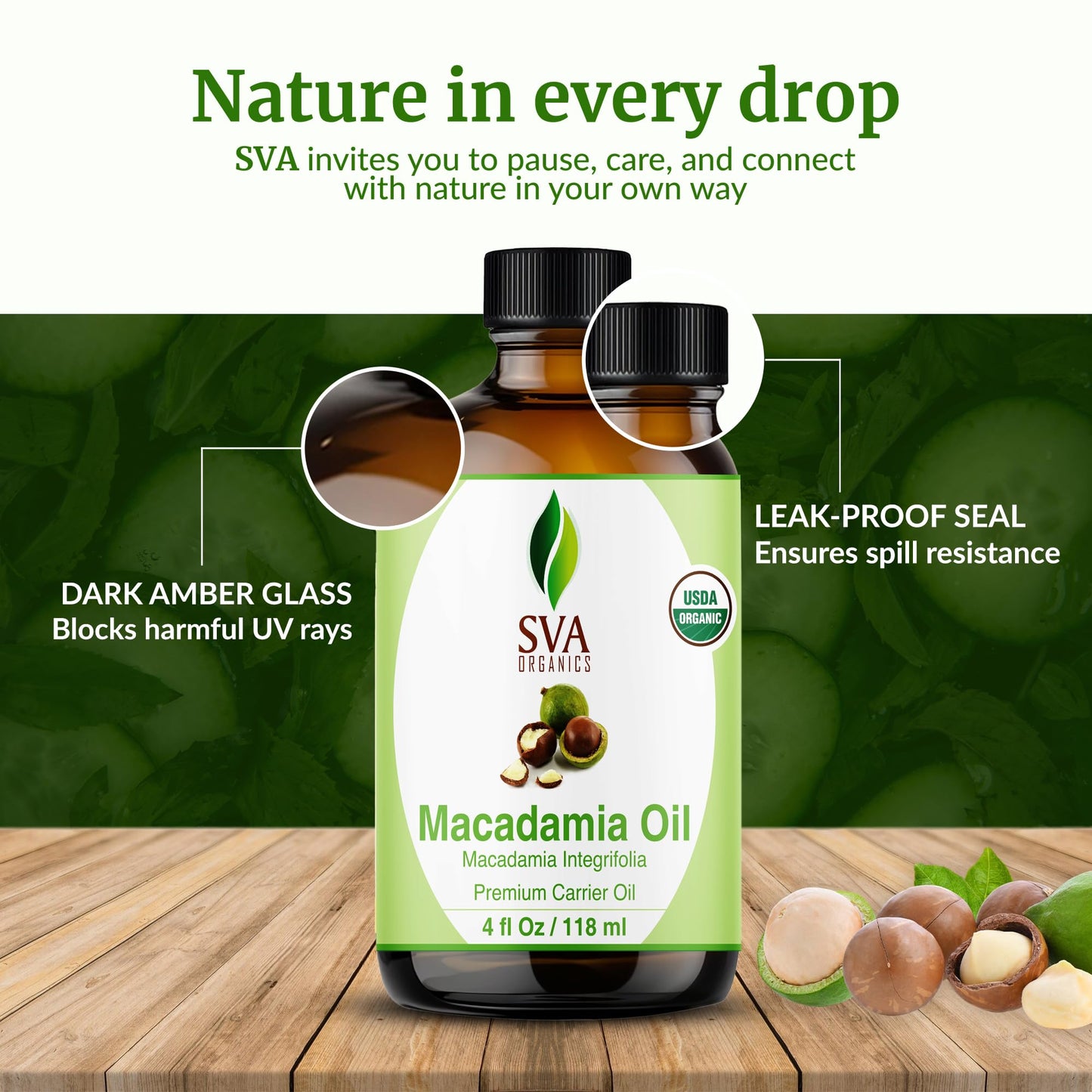 SVA Macadamia Seed Oil Organic - 4 Fl Oz Cold Pressed Carrier Oil