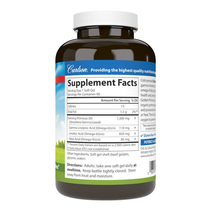 Carlson Golden Primrose 1300 mg Evening Primrose Oil — Cold-Pressed, 90 Softgels