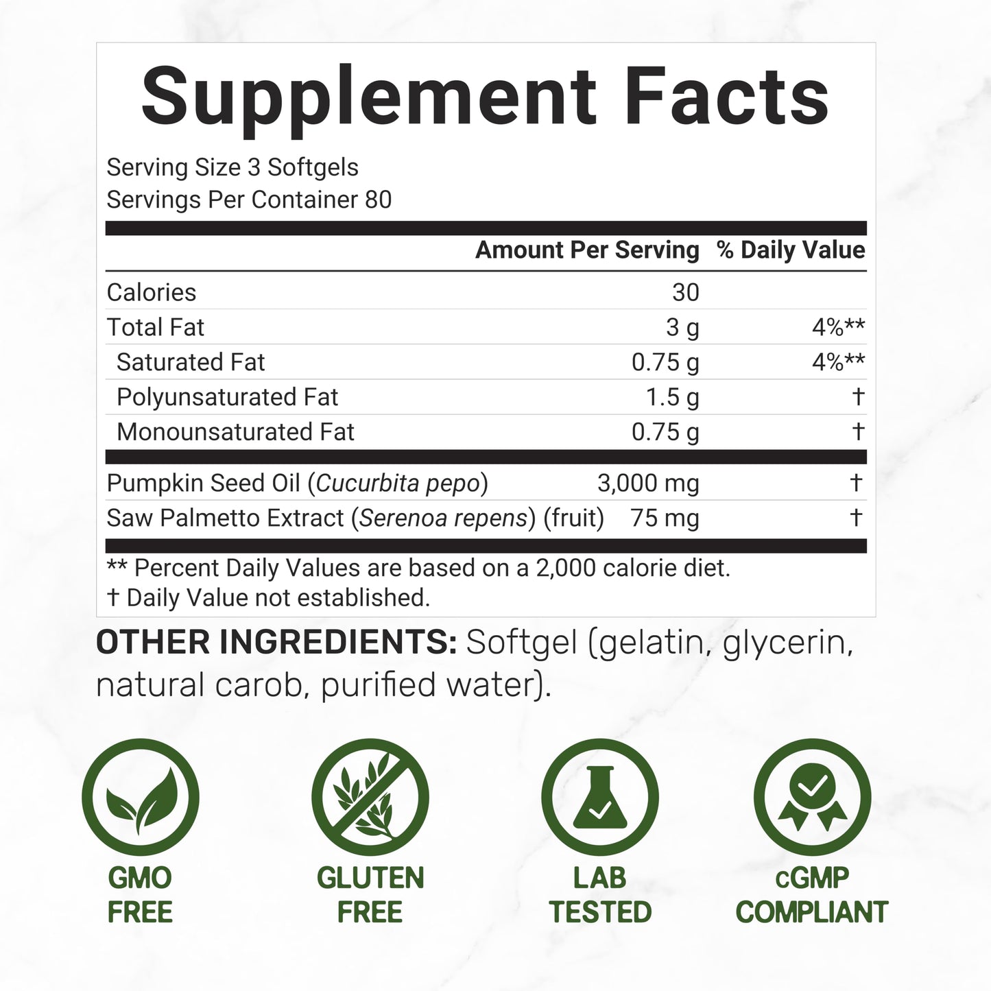 Pumpkin Seed Oil 3,000mg w Saw Palmetto – 240 Softgels | Prostate & Hair Support