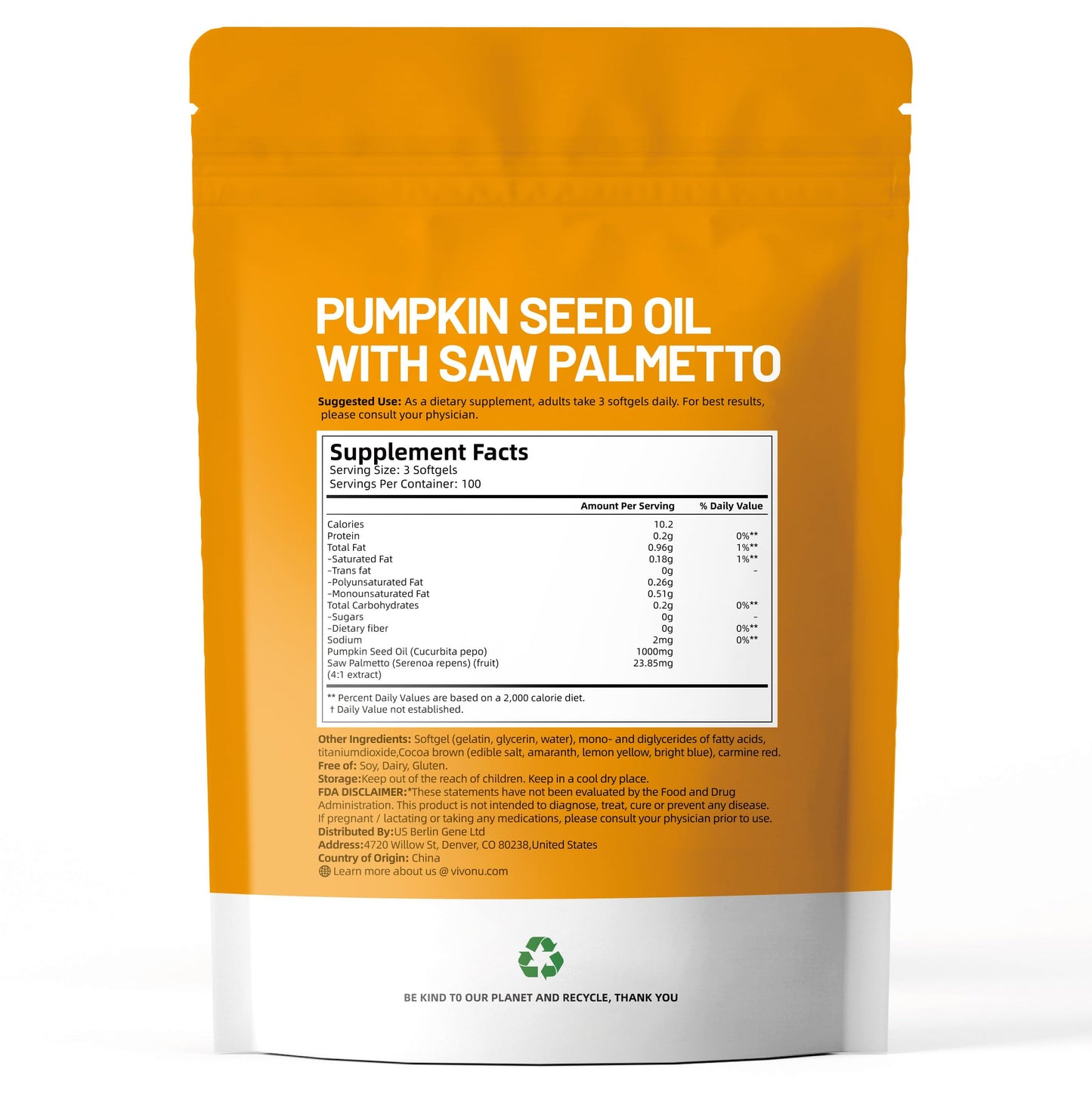 Pumpkin Seed Oil with Saw Palmetto – Cold-Pressed, 300 Softgels, Non-GMO