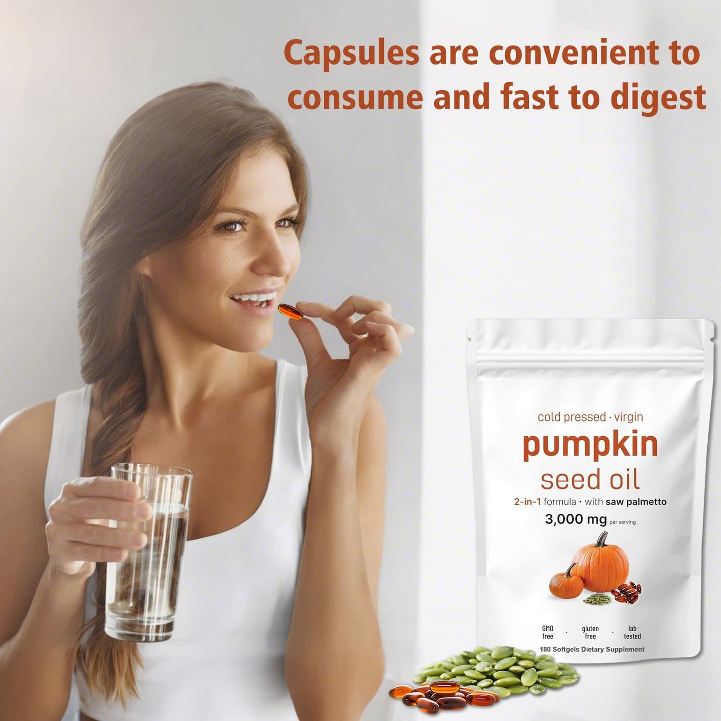 Pumpkin Seed Oil with Saw Palmetto 3000mg – 180 Softgels – Cold Pressed
