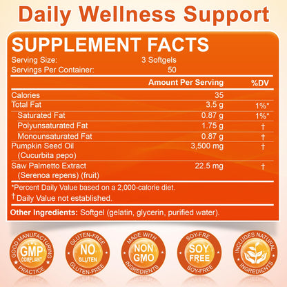 Pumpkin Seed Oil with Saw Palmetto – 3500mg Max Strength Softgels, 150 Count
