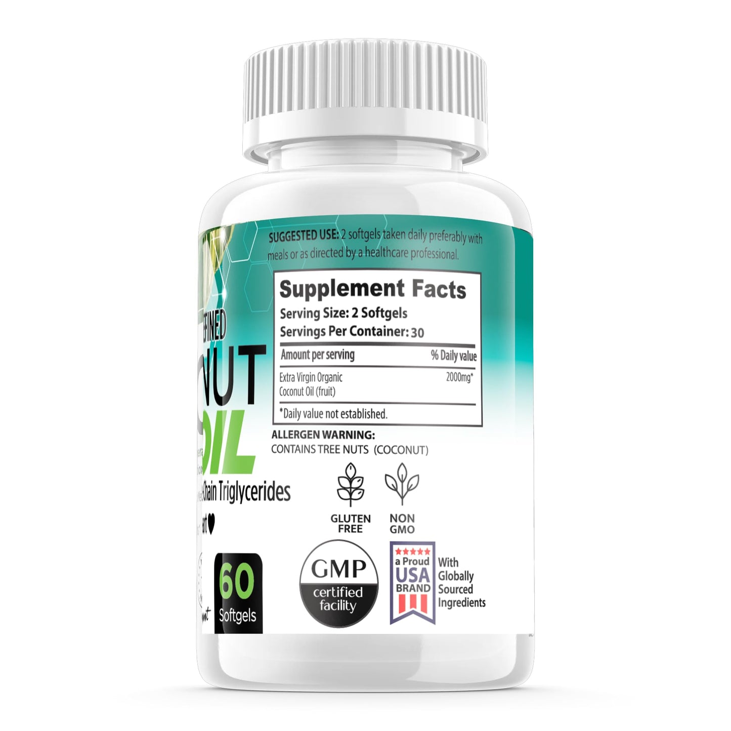 FORTE NATURALS Coconut Oil Softgels 1000mg | C8/C10 MCT for Brain & Gut Health