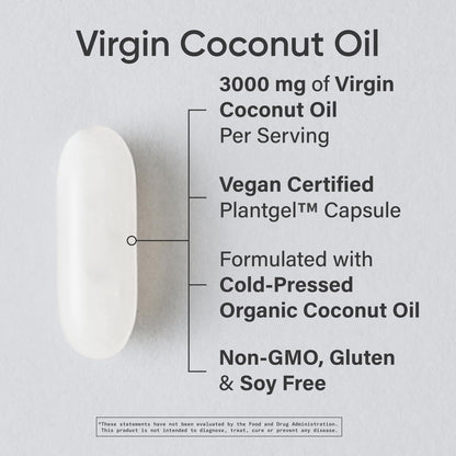 Sports Research Organic Coconut Oil Capsules 3000MG - Cold Pressed MCTs - 120 Softgels