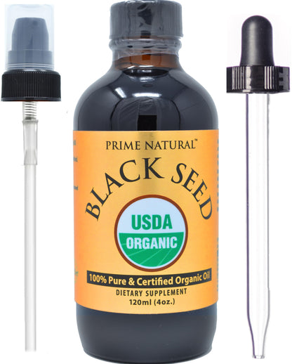 Prime Natural Organic Black Seed Oil 4oz – Cold Pressed, 1.7% Thymoquinone, USDA Organic, Turkish Origin