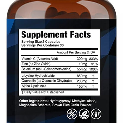 Cold Sore Shield - Daily Cold Sore Supplement with L-Lysine & Natural Defense | 60 Count | Made in USA