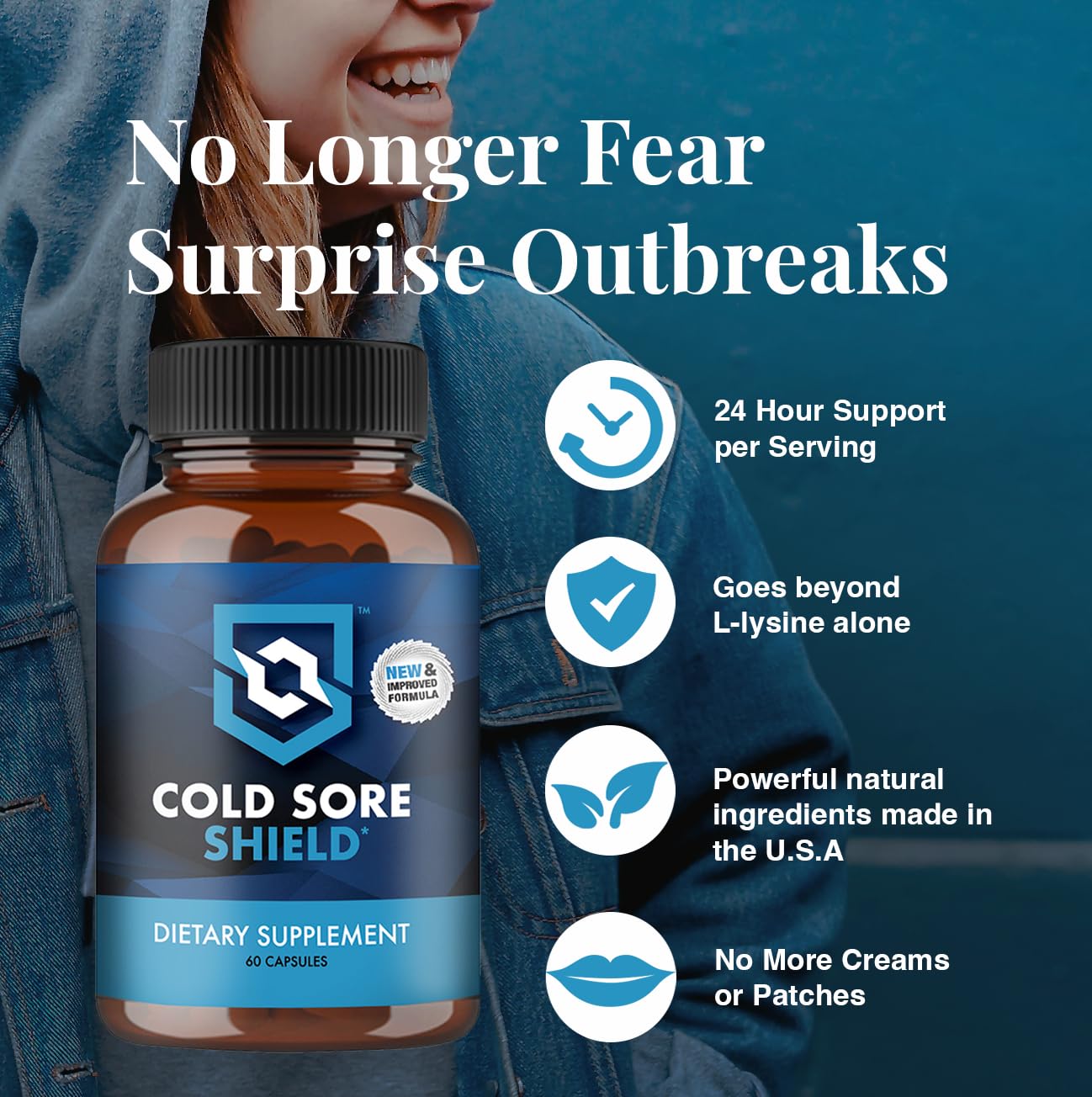 Cold Sore Shield - Daily Cold Sore Supplement with L-Lysine & Natural Defense | 60 Count | Made in USA