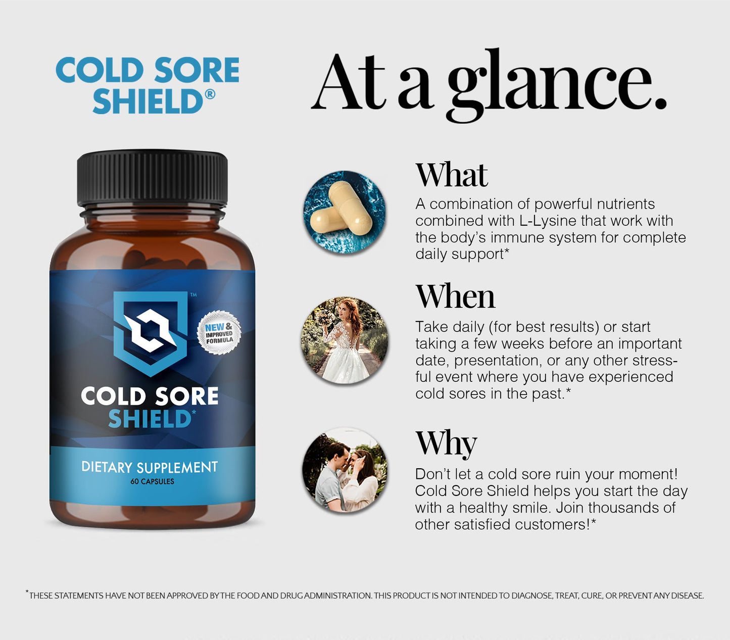 Cold Sore Shield - Daily Cold Sore Supplement with L-Lysine & Natural Defense | 60 Count | Made in USA