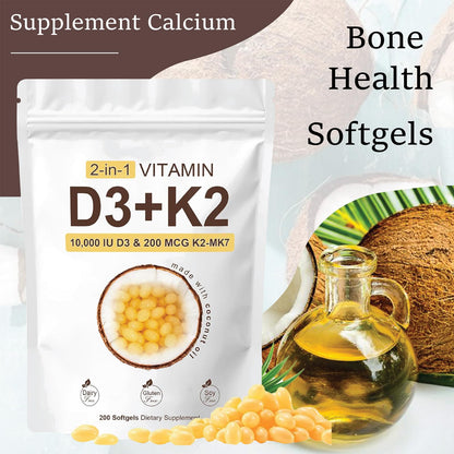 COLEPSW RealGood D3 K2 10000 IU – Coconut Oil Softgels, MK-7, 200 Softgels