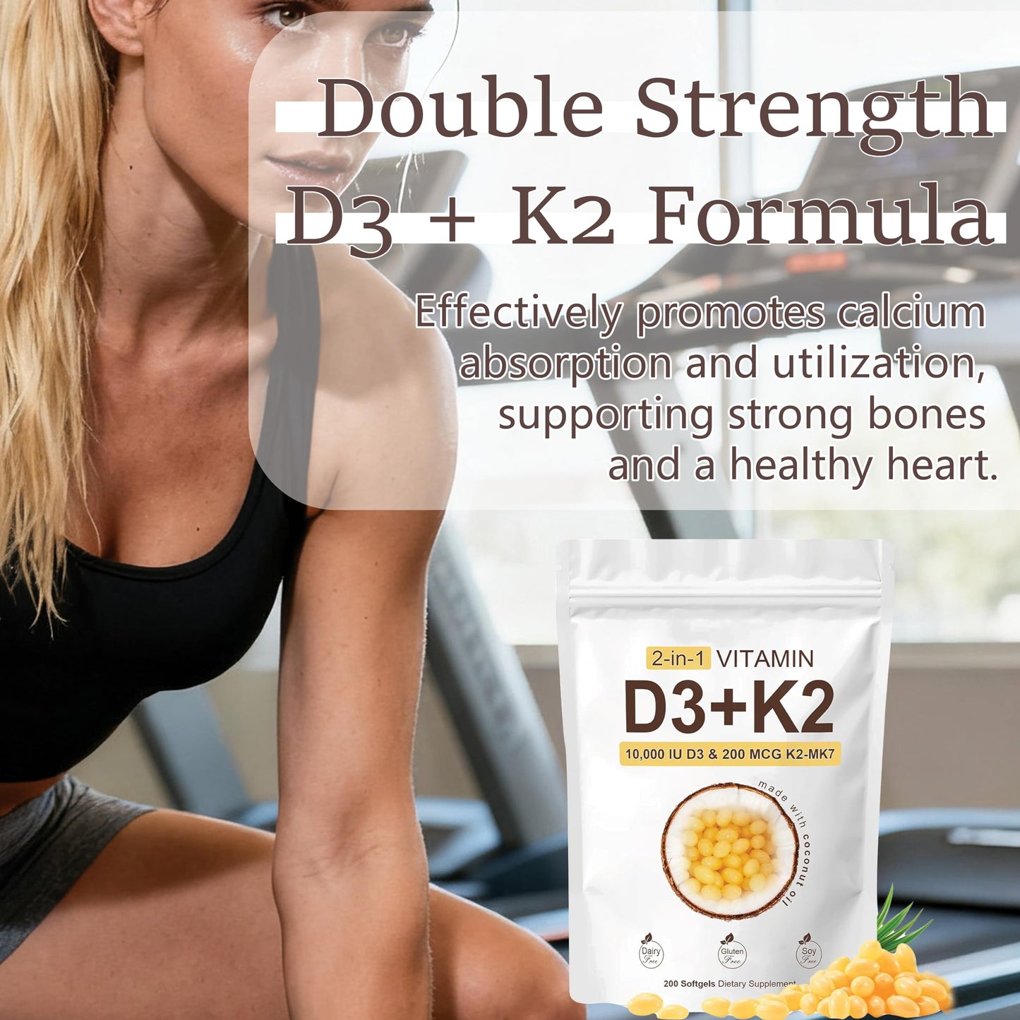 COLEPSW RealGood D3 K2 10000 IU – Coconut Oil Softgels, MK-7, 200 Softgels