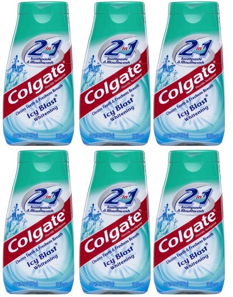 Colgate 2 in 1 Toothpaste Mouthwash Whitening Icy Blast 4.6 oz Tubes Pack of 6