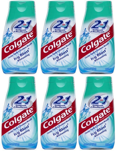 Colgate 2 in 1 Toothpaste Mouthwash Whitening Icy Blast 4.6 oz Tubes Pack of 6