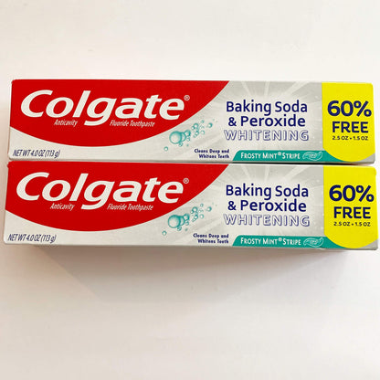 Colgate Baking Soda & Peroxide Whitening Toothpaste – Frosty Mint Stripe 4 oz + 60% Free