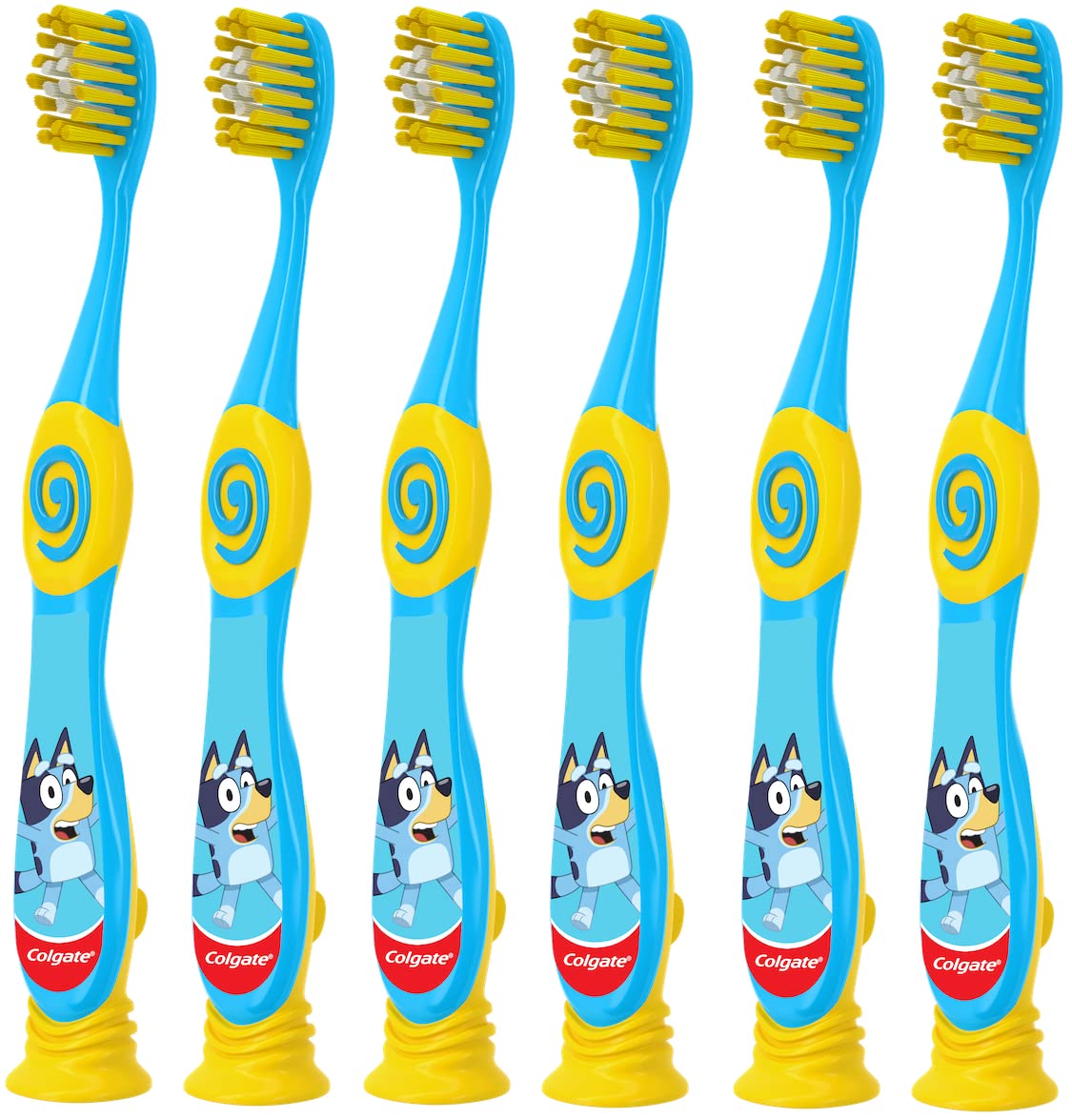 Colgate Bluey Toothbrush for Kids 2-5 | Extra Soft Bristles | Suction Cup | Pack of 6