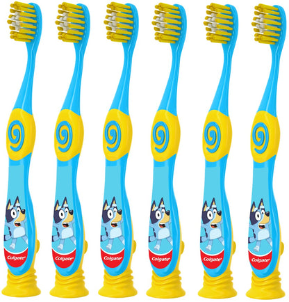 Colgate Bluey Toothbrush for Kids 2-5 | Extra Soft Bristles | Suction Cup | Pack of 6