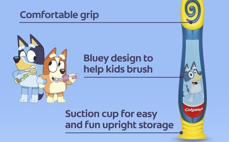 Colgate Bluey Toothbrush for Kids 2-5 | Extra Soft Bristles | Suction Cup | Pack of 6