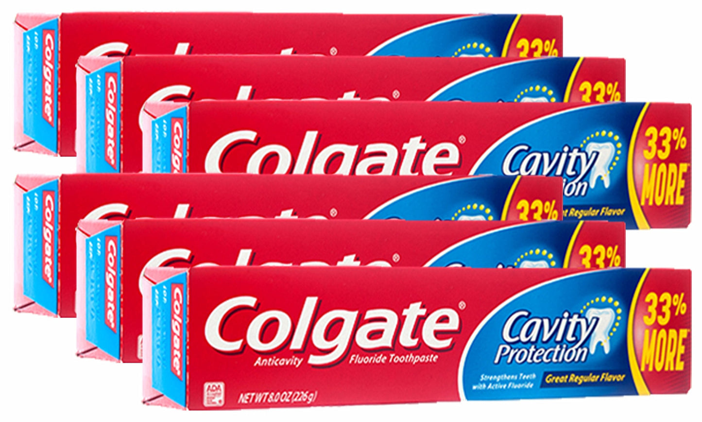 Colgate Cavity Protection Fluoride Toothpaste - Regular Flavor, 8 oz (Pack of 6)
