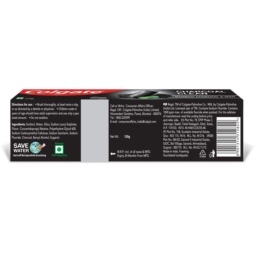 Colgate Charcoal Clean Black Gel Toothpaste - Bamboo Charcoal & Wintergreen Mint, 120g