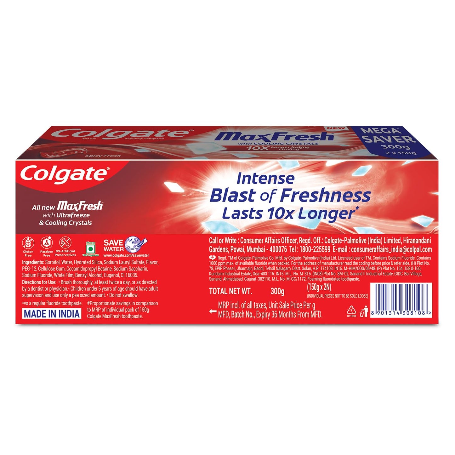 Colgate MaxFresh Red Gel Toothpaste 2x150g Combo Pack – Spicy Fresh