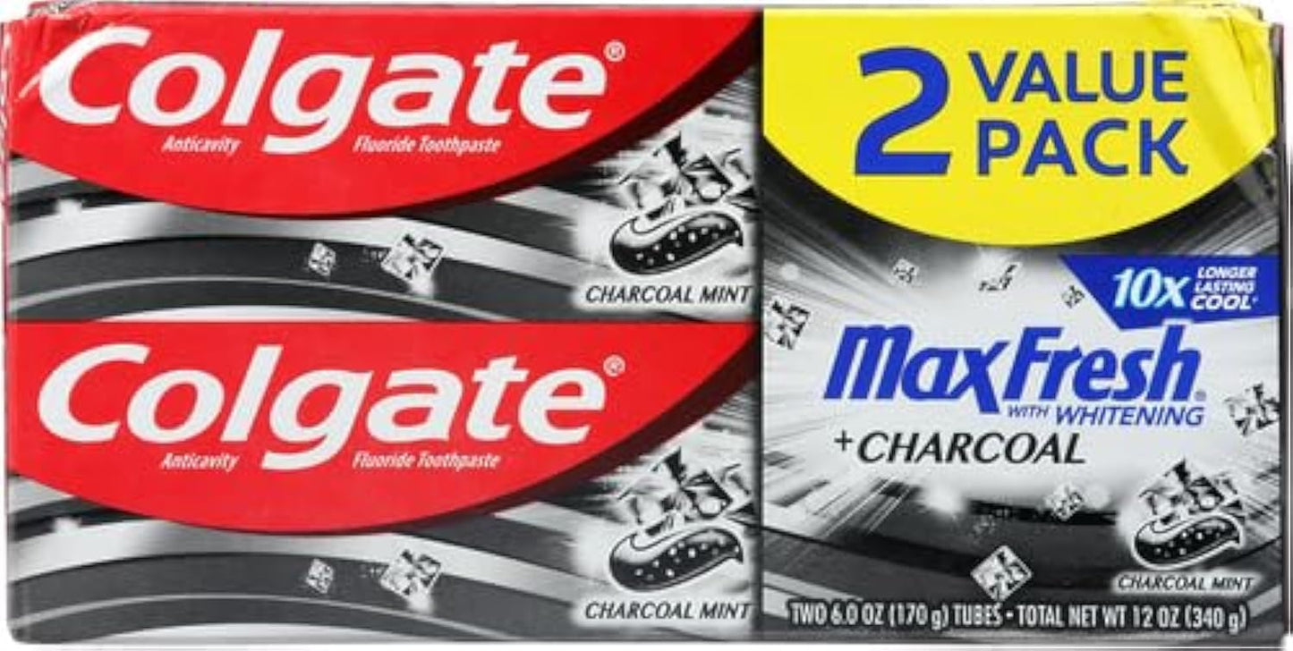 Colgate Max Fresh Toothpaste + Charcoal Mint – 6 oz, 2-Pack