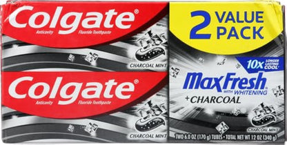 Colgate Max Fresh Toothpaste + Charcoal Mint – 6 oz, 2-Pack