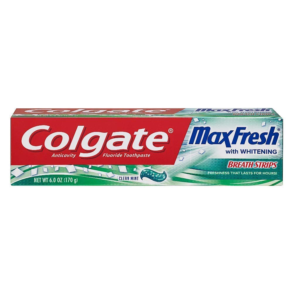 Colgate Max Fresh Whitening Toothpaste with Mini Breath Strips – Clean Mint, 6 oz (Pack of 4)