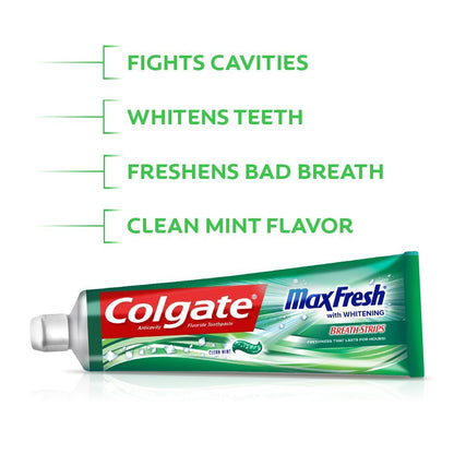Colgate Max Fresh Whitening Toothpaste with Mini Breath Strips – Clean Mint – 6 oz (2 Pack)
