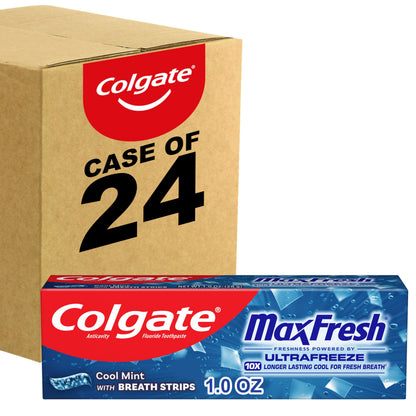 Colgate Max Fresh Travel Size Toothpaste with Breath Strips – Cool Mint (24 Pack)