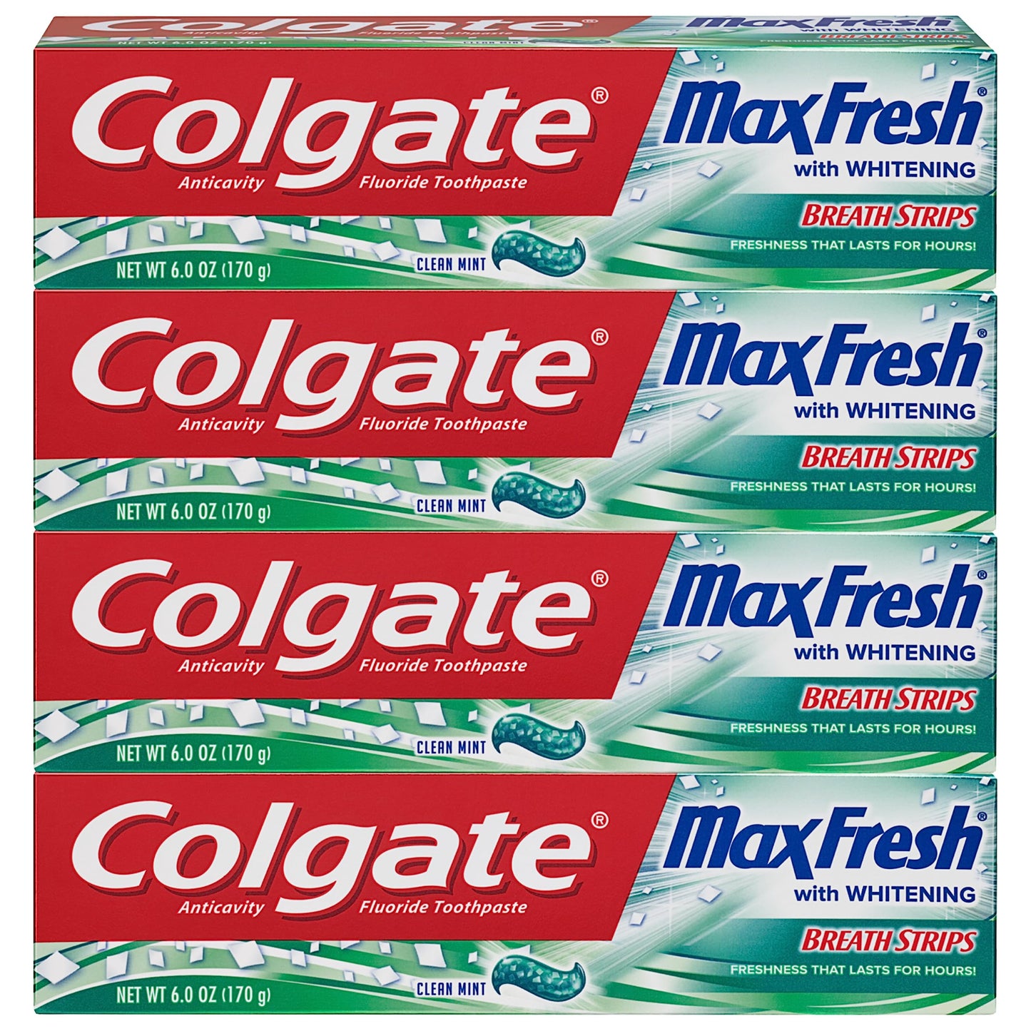 Colgate Max Fresh Whitening Toothpaste with Breath Strips - Clean Mint - 6 oz 4-Pack