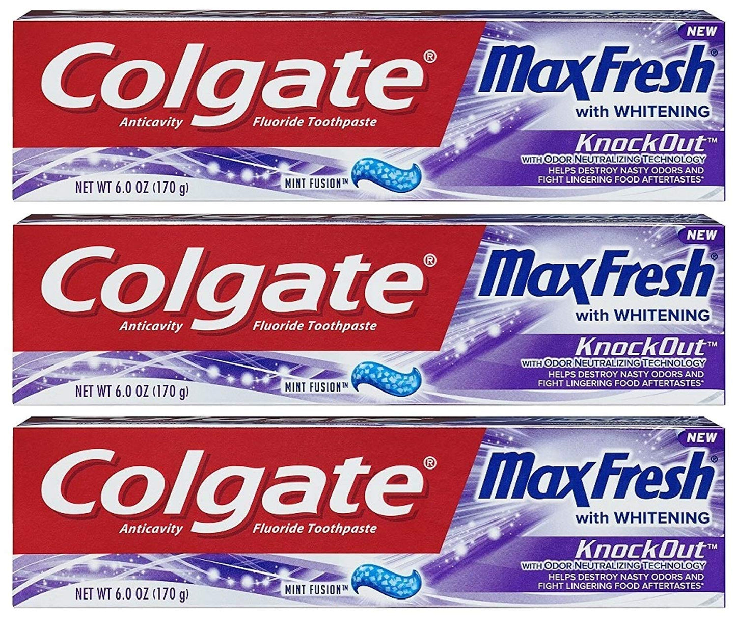 Colgate MaxFresh KnockOut Toothpaste - Odor Neutralizing Technology, 6 oz per Tube, Pack of 3