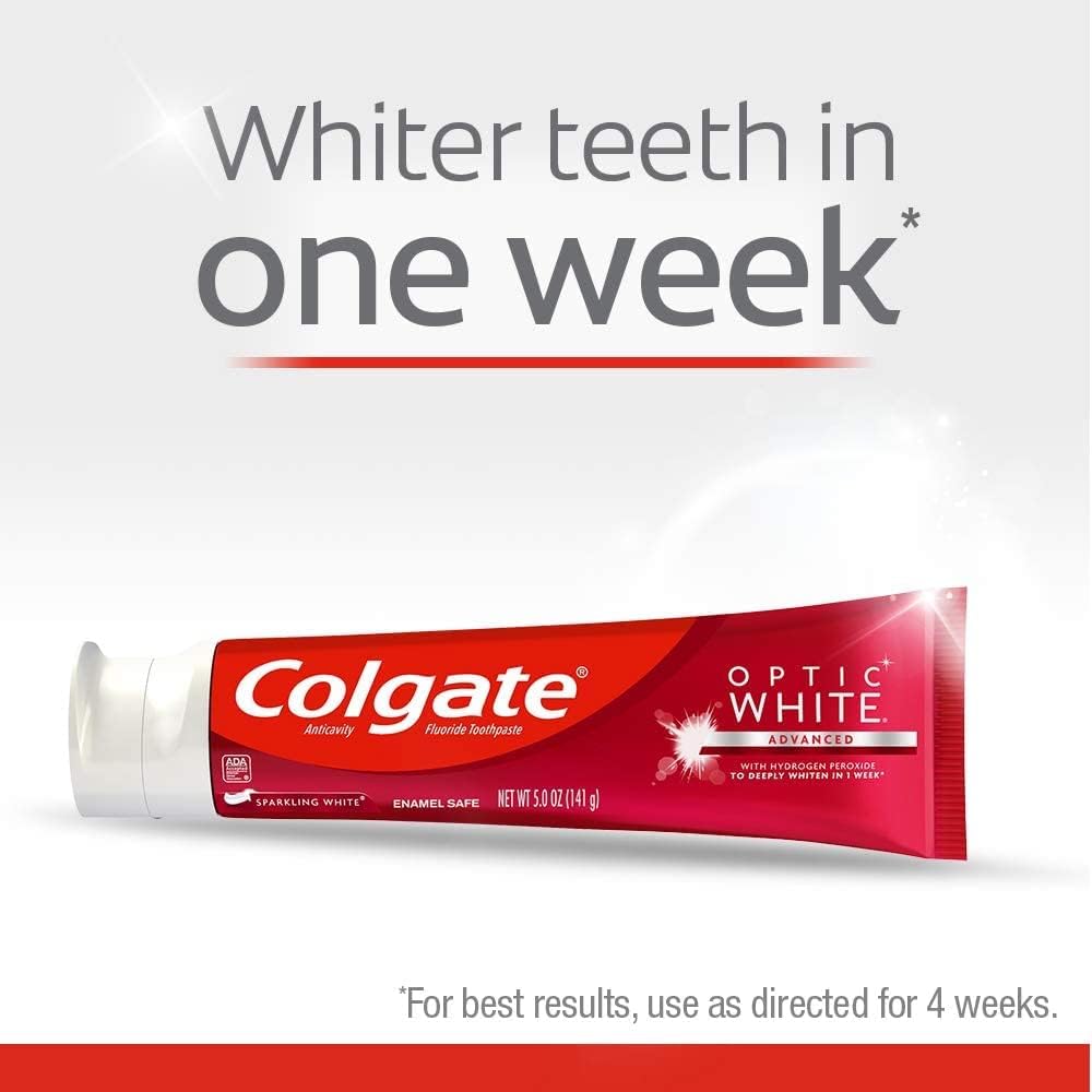 Colgate Optic White Advanced Teeth Whitening Toothpaste – Sparkling White 4.2 oz, 5 Pack (Total 21 oz)