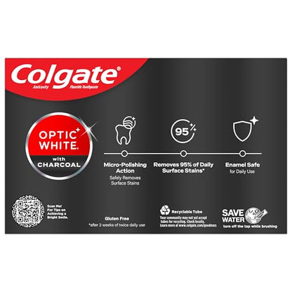 Colgate Optic White Charcoal Whitening Toothpaste 2 Pack (4.2 oz) – Enamel-Safe, Vegan, Cool Mint