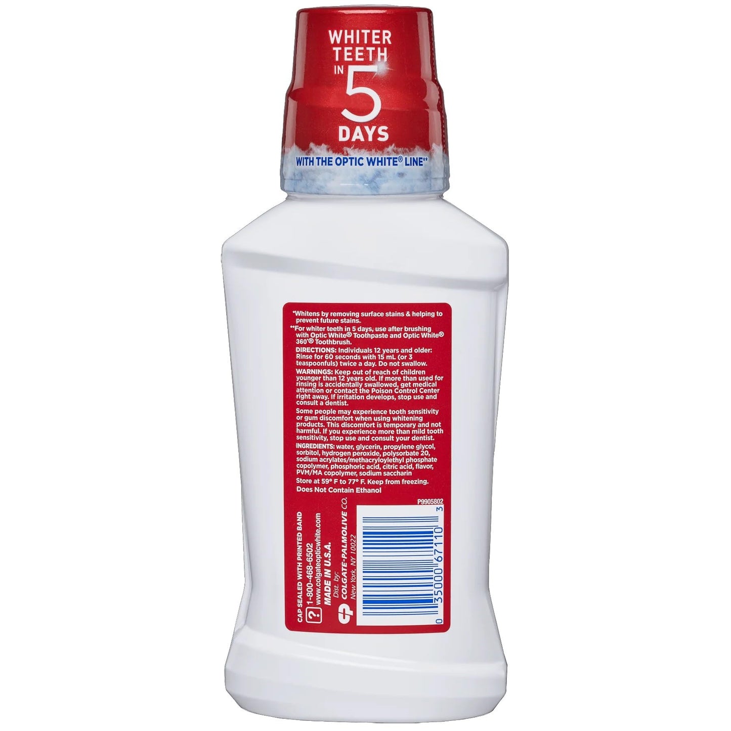 Colgate Optic White Mouthwash Icy Mint 8 fl oz – Pack of 6 | Whitening with 2% Hydrogen Peroxide, Alcohol-Free