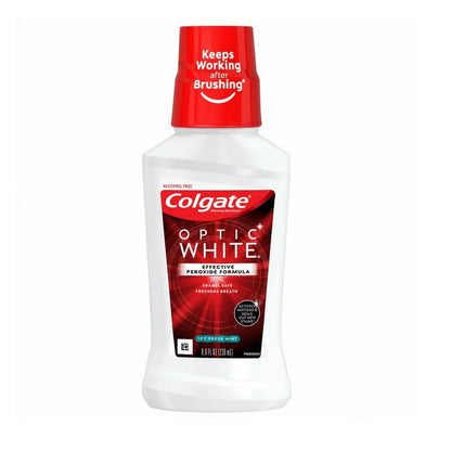 Colgate Optic White Mouthwash Icy Mint 8 fl oz – Pack of 6 | Whitening with 2% Hydrogen Peroxide, Alcohol-Free