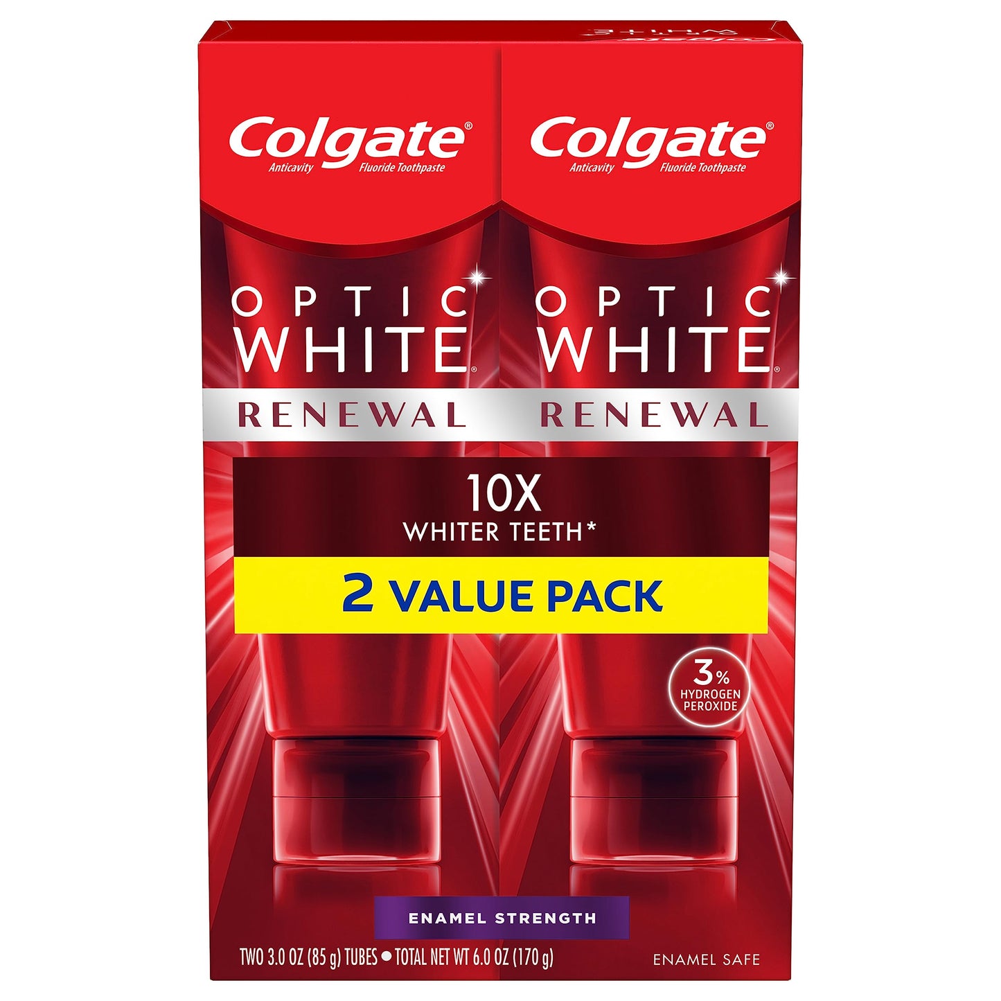 Colgate Optic White Renewal Toothpaste – Enamel Strength, 3 oz Tube, 2 Pack
