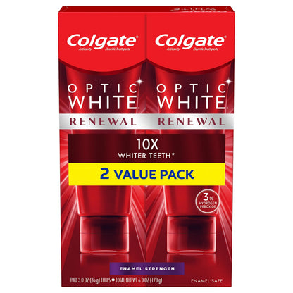 Colgate Optic White Renewal Toothpaste – Enamel Strength, 3 oz Tube, 2 Pack