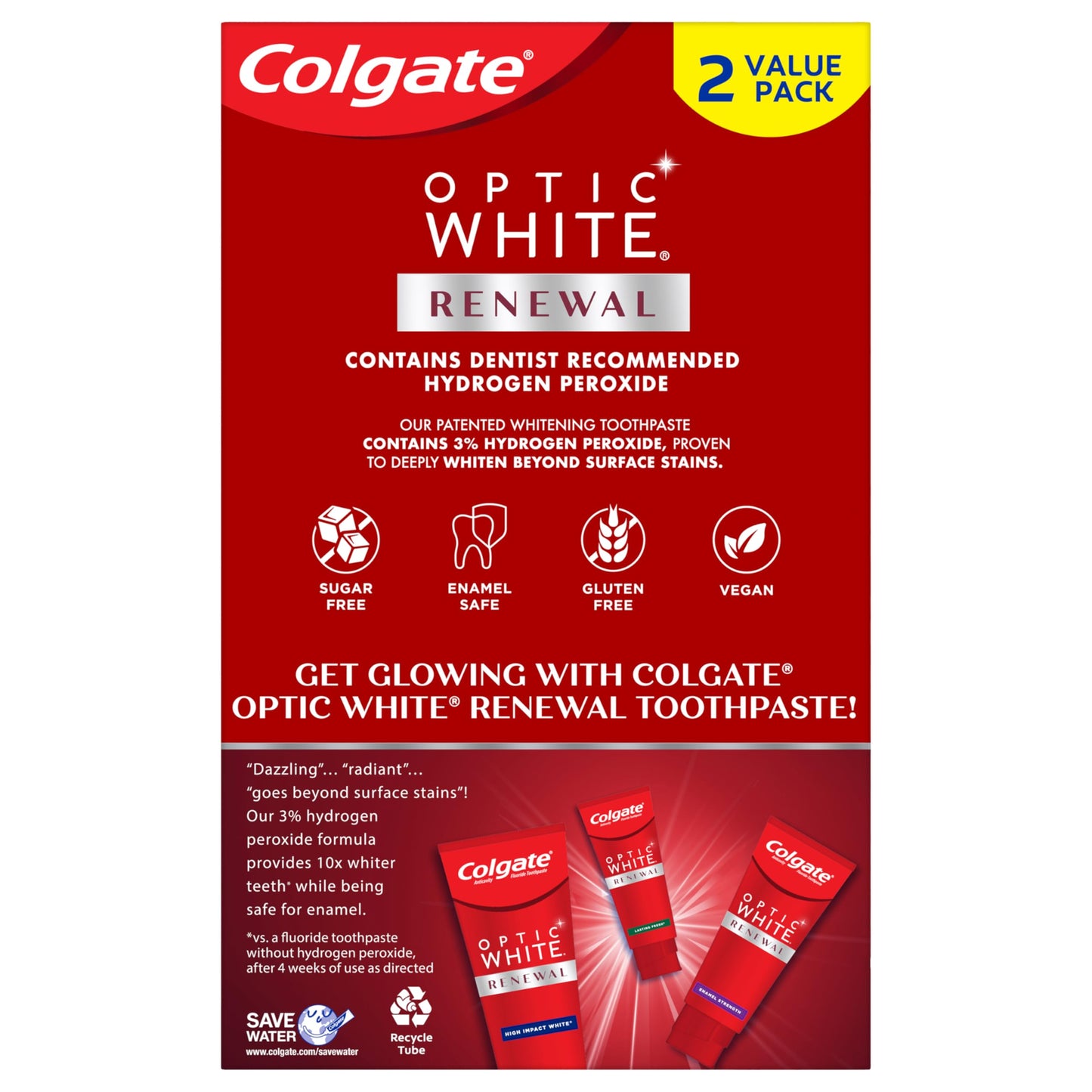 Colgate Optic White Renewal Toothpaste – Enamel Strength, 3 oz Tube, 2 Pack