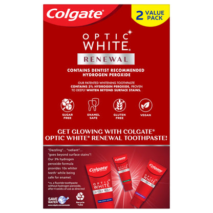 Colgate Optic White Renewal Toothpaste – Enamel Strength, 3 oz Tube, 2 Pack