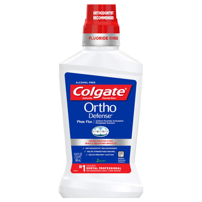 Colgate Ortho Defense Phos-Flur Mouthwash for Braces – Fluoride & Phosphate, Alcohol-Free, Mint, 16.9 fl oz