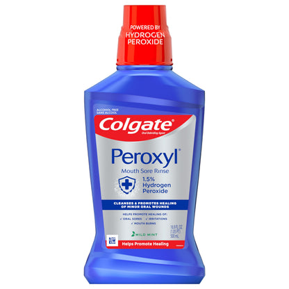 Colgate Peroxyl Antiseptic Mouthwash 1.5% Hydrogen Peroxide – 500ml (16.9 fl oz) Mild Mint