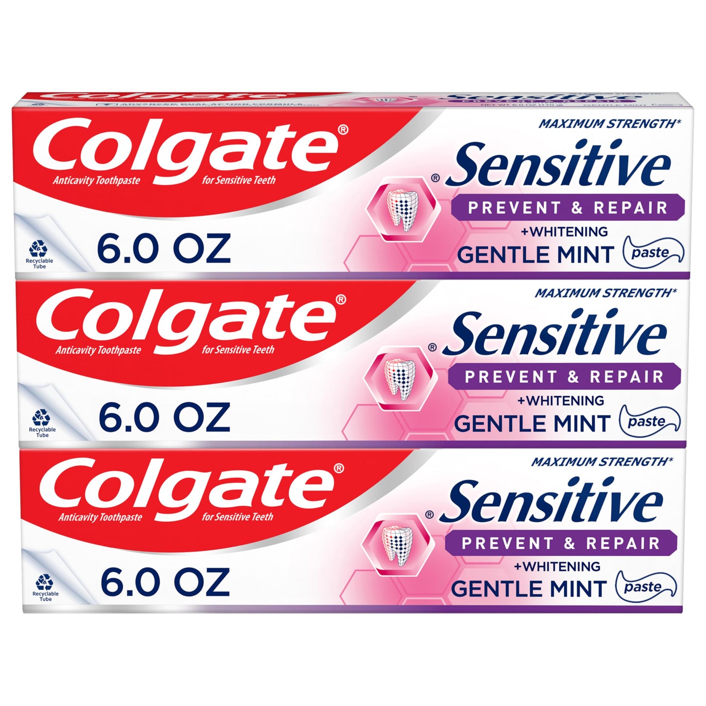 Colgate Sensitive Toothpaste with Whitening – Prevent & Repair, 6 oz, 3 Pack